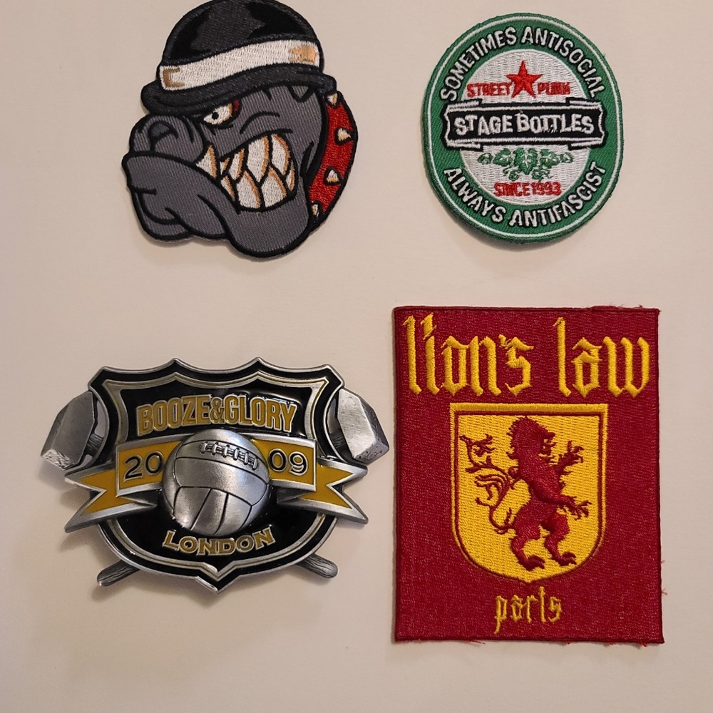 BELT BUCKLE and 3 PATCHES punk , oi! , skinhead